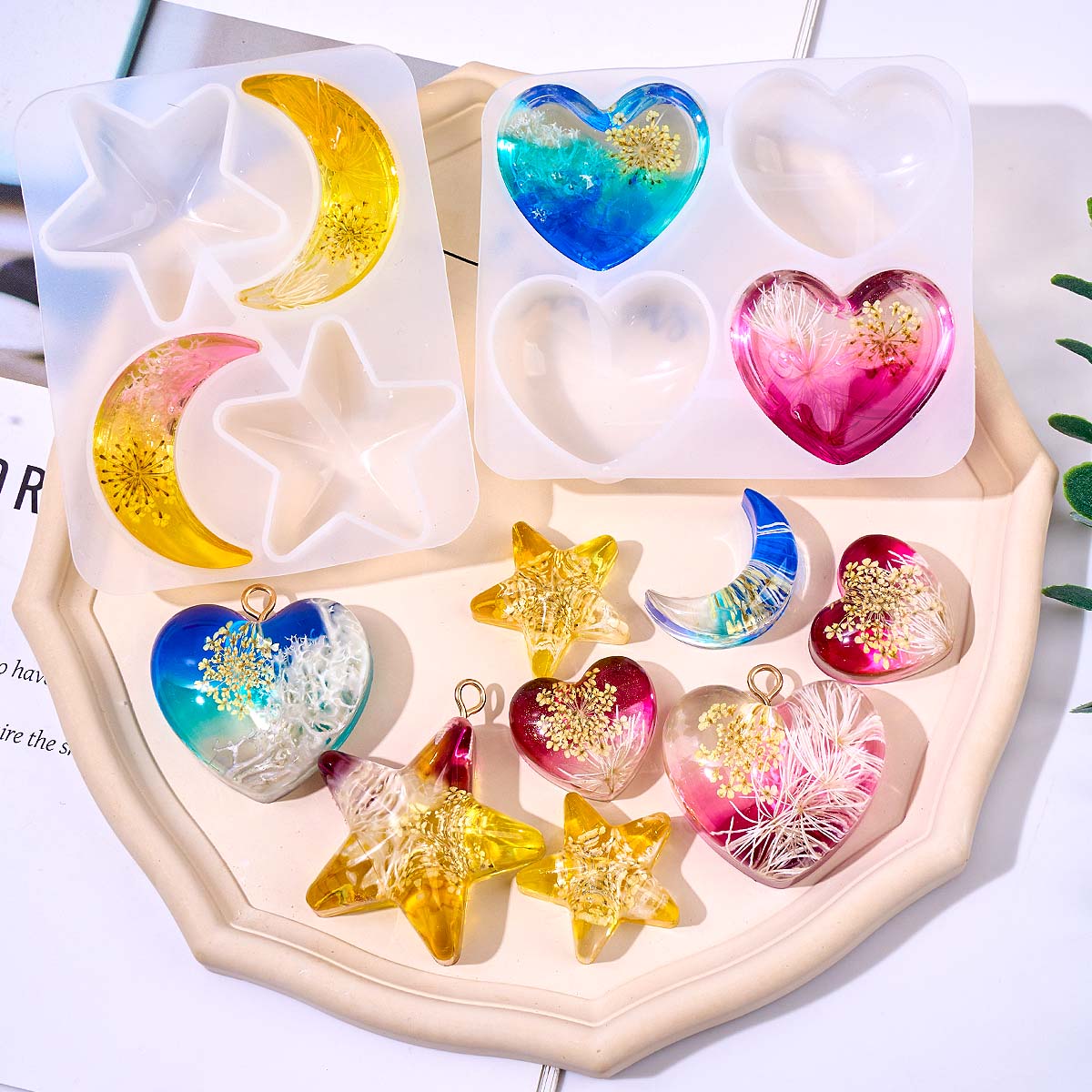 Resin Art Heart - Heart Star Moon Pendant Silicone Mold