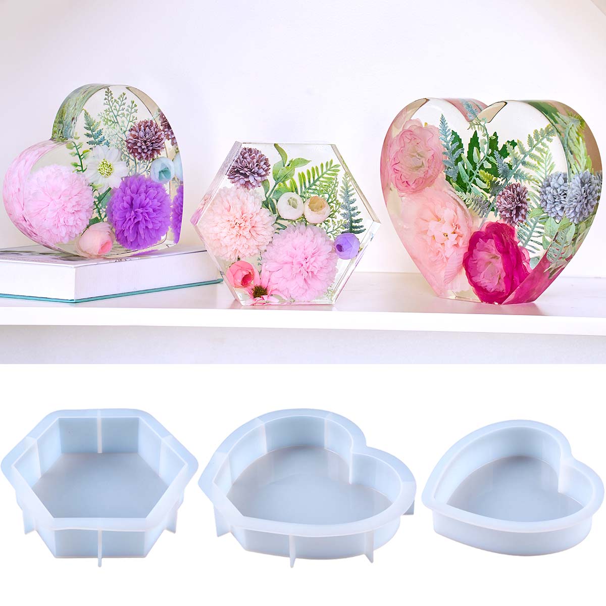 Heart Hexagon Ornament Bookend - đánh giá và giá Resin Art Heart