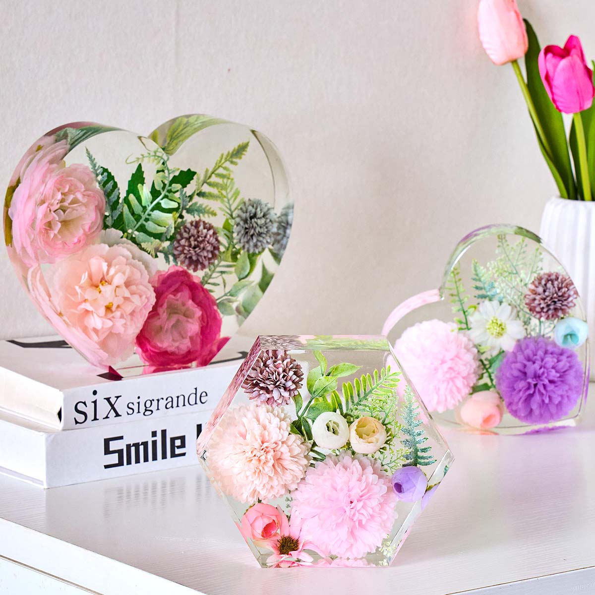 Heart Hexagon Ornament Bookend - đánh giá và giá Resin Art Heart